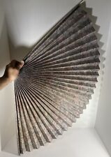 Large Folding Hand Fan Wall Hanging Brass Base Floral 21â€� x 42â€�