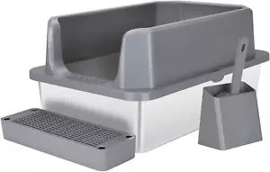 Enclosed Stainless Steel Cat Litter Box with Scoop,Metal Litter Box High Sided, - Picture 1 of 7