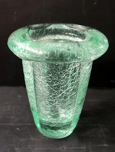 VASE CRISTAL EPAIS CRAQUELE VERT DAUM NANCY EPOQUE ART DECO - Imagen 1 de 6