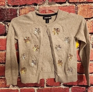 Lands End Girls S 7-8 Snowflake Cardigan C47 - Picture 1 of 8