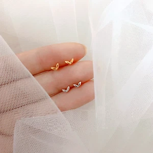 Tiny Silver/Gold Flower Leaf Seedling Stud Earrings - Picture 1 of 4
