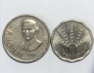 Uruguay ~ (2) coin -2 Nuevos Pesos 1981-10 Nuevos Pesos 1973 ~ Uruguayan Coin - Picture 1 of 2