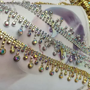 Vestido de joyería artesanal hágalo usted mismo costura brillo cadena flecos con cuentas de cristal de 20 cm - Imagen 1 de 14