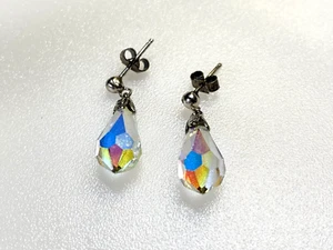 Vintage Sterling Silver 925 Earrings Dangle Drop Studs Crystals - Picture 1 of 9