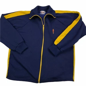 VTG 80s Olympia Track Jacket Full Zip Warm Up Mens M (L) Blue Yellow Striped EUC - Picture 1 of 12