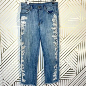 Carmar Denim Side-Shredded Amelia Jean Medium Wash Cropped Relax Size 24 - Picture 1 of 7