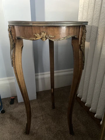 19th Century Antique Louis XV Style Bronze Trim Bedside Round Table Cover