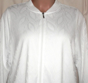 Alfred Dunner Full Zip Lined Open Weave Cardigan Sweater Sz.18W  Classic White
