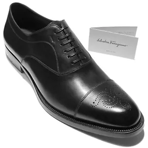Neu Ferragamo Goya 11 EE Leder Captoe Brogue Oxford Herren schwarz elegante Schuhe - Bild 1 von 8