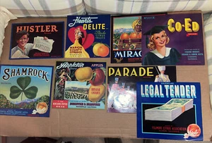 8 Vintage NOS Orchard Crate Label Lot - Hustler Shamrock Miracle Co-Ed Parade .. - Picture 1 of 10
