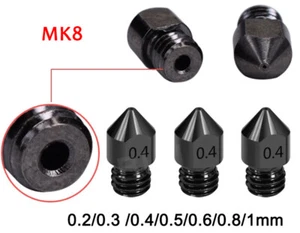 0.2-1mm MK8 Hardened Steel Nozzle To MK8 Extruder 1.75mm For Ender 3 CR10 Block - Afbeelding 1 van 12