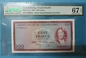 1963 Luxembourg 100 Francs PMG67 EPQ SUPERB GEM UNC 【P-52a】豹子3 - Picture 1 of 4