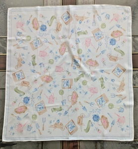 Talbots Seidentuch quadratisch 21 x 22" elfenbeinfarben mit Pastelltönen - Gartenarbeit Interessen - Bild 1 von 6