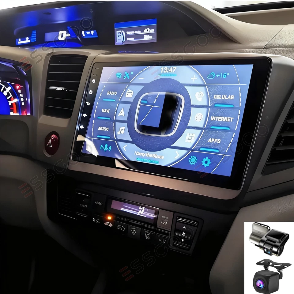 DVR+ Apple Carplay For 2012-2015 Honda Civic Car Stereo Radio Android 15 64GB - Image 1 of 4