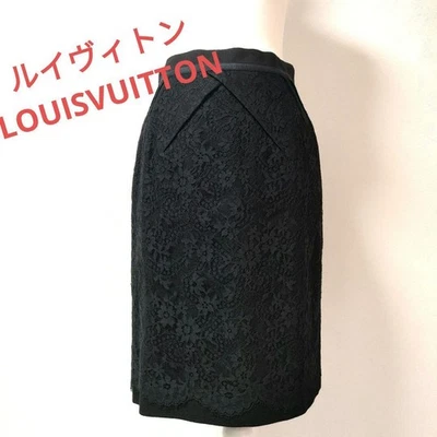 LOUIS VUITTON шерсти логотип кружева юбка женщин размер 38 черный подлинный - Изображение 1 из 4