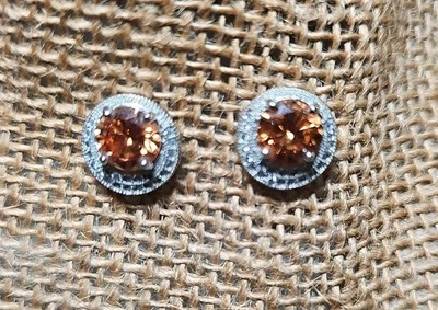 marked Sterling Silver And Orange Sapphire Earrings  - Image 1 of 4