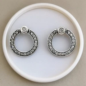 Circle Reversible Stud Earrings Silver Sparking Elegant Womens Jewellery Gift UK - Picture 1 of 4