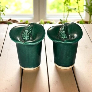 Calla Lily MCM Green Ceramic Salt & Pepper Shakers 3 1/2” EUC - Picture 1 of 9