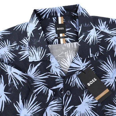 NEW BOSS  Hawaiian Shirt Mens Large Relaxed Fit Short Sleeve Tropical Print - Image 1 of 4