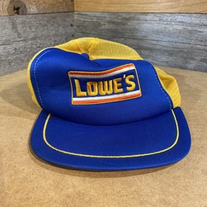 Lowe's Hat Cap Snap Back Mens Blue Yellow Mesh Trucker Patch Advertising DIY - Picture 1 of 5