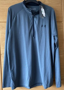 Under Armour Men’s Tech 1/2 Zip LS Tee Shirt Long Sleeve T-Shirt Grey Size Large - Picture 1 of 6
