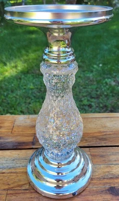 Bath & Body Works Silver LED Swirling Glitter Pedestal 3-Wick Candle Holder - Image 1 of 4