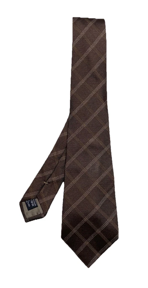 Corbata para hombre GIORGIO ARMANI marrón seda. Patrón geométrico. Hecho a mano en Italia. Ex C Foto 1 de 4