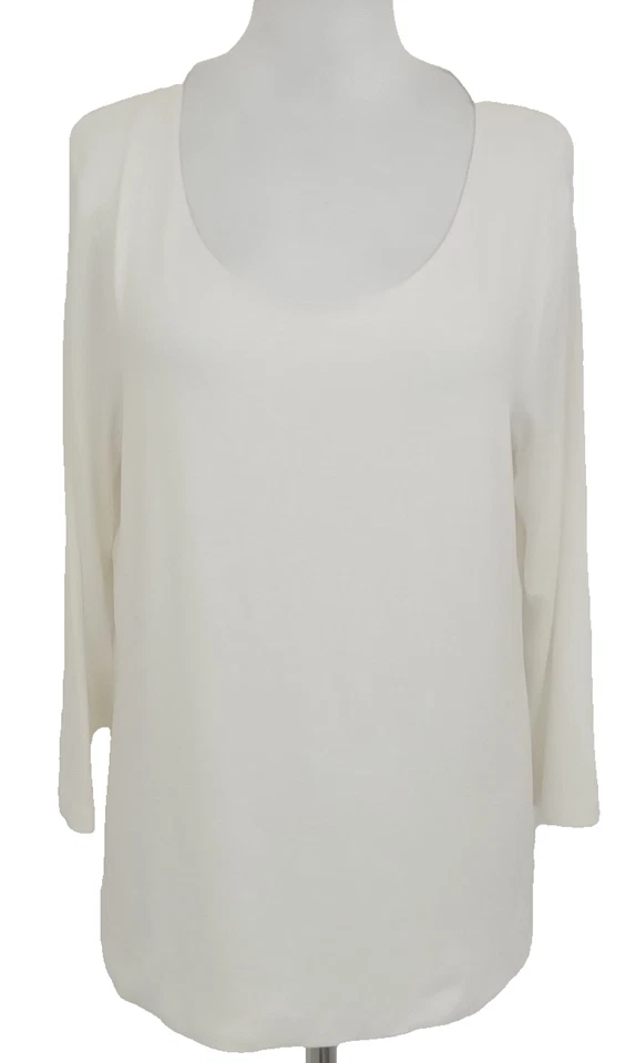 Jaeger женщин верхний размер L слоновой кости декольте футболка середины длинные рукава б/у F1 - Изображение 1 из 4