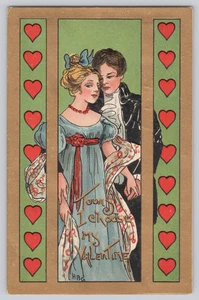 Art Nouveau Valentine Postcard Lovers Kiss Hearts Border Germany 1911 - Picture 1 of 3