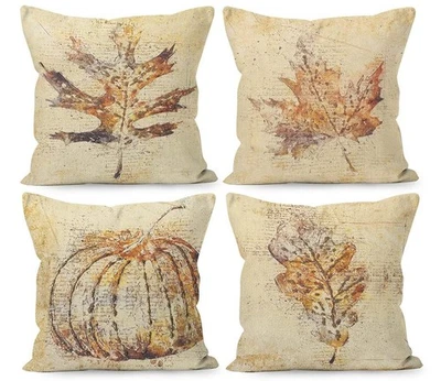 Fall Pillow Covers - 20x20, Rustic Pumpkin Maple Leaves Harvest Linen Throw P... - Image 1 of 4