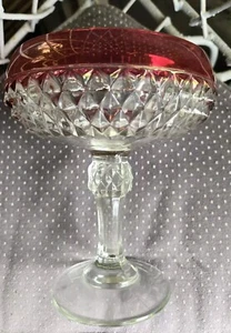 Vintage Indiana Glass Diamond Point Ruby Red Pedestal Candy Footed Dish 7.5TX6W - Picture 1 of 20
