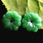 M05288 15x3mm 2pcs Beautiful green jade carved flower pendant bead