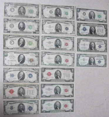 (Большой лот из 18) США винтажные различные годы и номиналы маленький размер валюты - Изображение 1 из 4