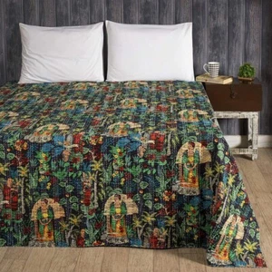 Indian Handmade Kantha Quilt Frida Print Bedspread Throw Cotton Blanket - Picture 1 of 4