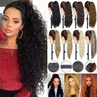 Real Thick Deep Wavy Wrap Around Ponytail Clip In Hair Extension as Human Curly - Image 1 of 4