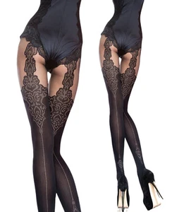 Fiore Tights Gladis Mock Suspender Stockings Patterned Asita 40 Denier New - Picture 1 of 11