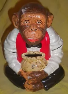 Scimmia Coin Bank Vintage Cartapesta Ceramica Casinò Affare Scimmia ha Spina - Foto 1 di 4