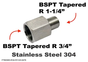 BSPT Tapered R 3/4" Female to R 1-1/4" Male Stainless Sensor Adaptor Fittings - Picture 1 of 6