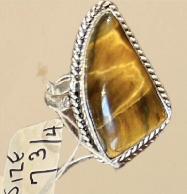 Ojo de Tigre *Anillo de Moda, Chapado en Plata de Ley, Hecho a Mano TALLA 7 3/4 UNISEX Foto 1 de 4