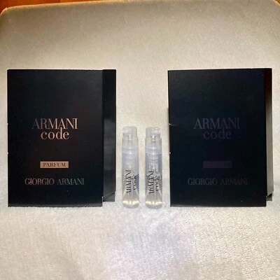 2x Giorgio Armani Armani Código PERFUME Muestra Spray .04oz, 1.2ml Ea Nuevo en Tarjetas Foto 1 de 3