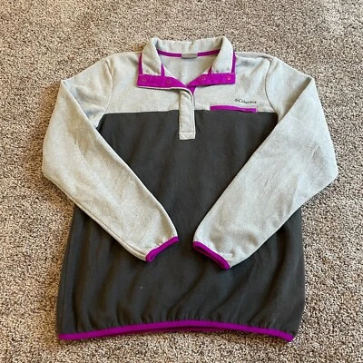 Columbia 毛衣女式大号紫色灰色按扣运动衫套衫女士 — 第 1/4 张图片