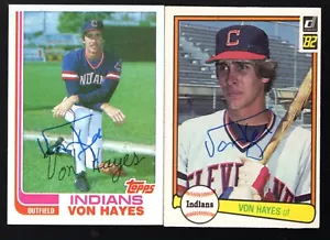 Tarjetas de novato de indios Topps intercambiadas y autografiadas por Donruss Von Hayes 1982 - Imagen 1 de 2
