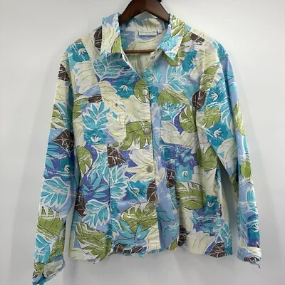 Lulu B Top Shirt Womens XL Blue Tropical Snap Button Jacket Floral Coastal Beach - Image 1 of 4