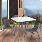 Glass Garden Outdoor Table with Parasol Hole / Rattan Chairs Dining Kitchen Use