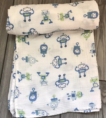 Summer Infant 2011 Swaddle Me Robot Lovey Blanket Muslin Cotton HTF - Image 1 of 4