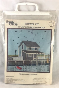 Family Circle Fishermans Cottage Crewel Kit Picture or Pillow Vintage 1973 - Picture 1 of 5