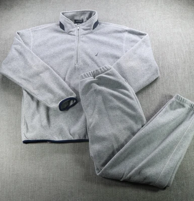 Nautica Track Suit Mens Large Gray 1/4 Zip Relaxed Fleece Athleisure Urban Soft - Image 1 of 4
