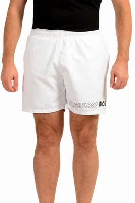 Pantalones Cortos de Natación Hugo Boss Para Hombre "Dolphin" Blanco Estampado de Logotipo EE. UU. S IT 48 Foto 1 de 4