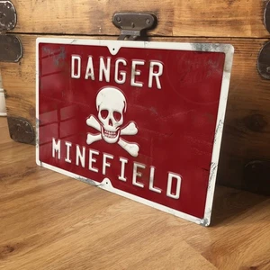 Man Cave Sign Metal Military Warning World War 2 Minefield 305x200mm - Picture 1 of 6