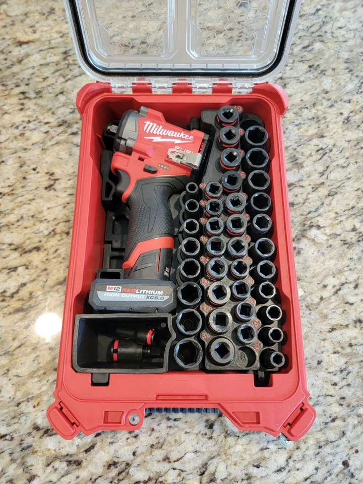 Milwaukee M12 3/8" Stubby Impact Driver & Socket Insert For Milwaukee Packout